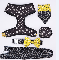 Load image into Gallery viewer, Black and Yellow Diaries Mega Bundle: Leash, Bowtie Collar And Harness - GiftyDogStore
