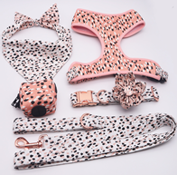 Load image into Gallery viewer, Leopard Design Funky Mega Bundle : Leash, Flower Collar And Harness - GiftyDogStore
