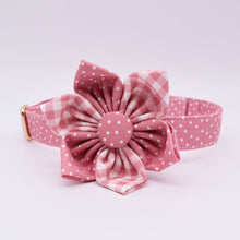 Load image into Gallery viewer, Pink Polka Dots And Checks: Personalized Flower Collar And Leash Set - GiftyDogStore
