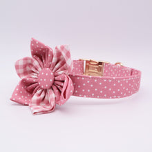 Load image into Gallery viewer, Pink Polka Dots And Checks: Personalized Flower Collar And Leash Set - GiftyDogStore
