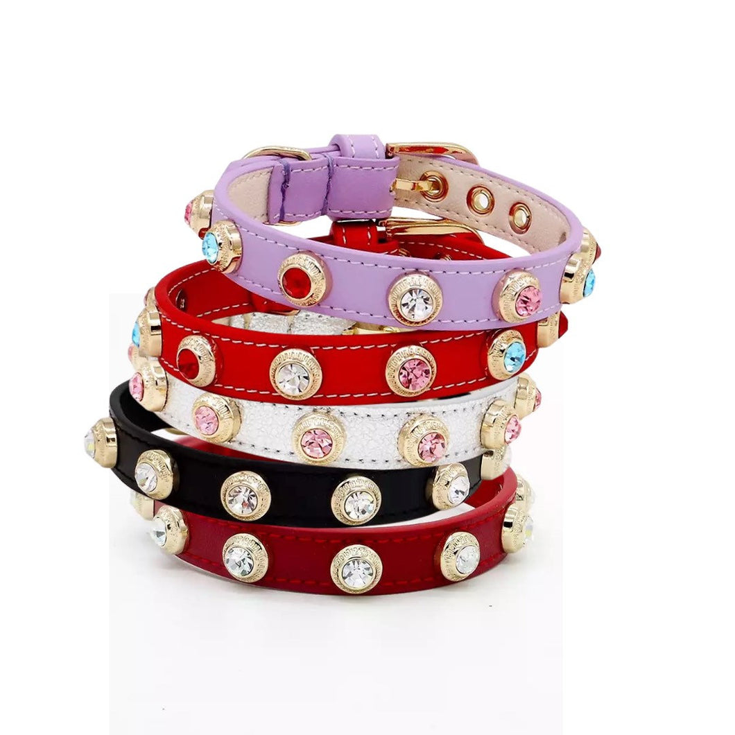 Crystal Studded Colorful Leather Pet Collar - GiftyDogStore