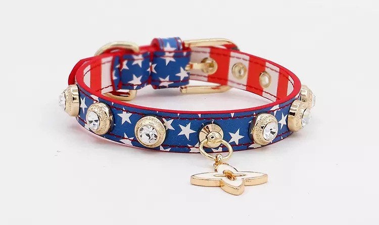 Crystal Studded Patriotic Pet Collar - GiftyDogStore