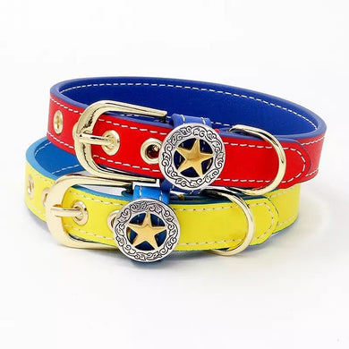 Colorful Red and Yellow Leather Pet Collar - GiftyDogStore