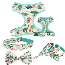 Load image into Gallery viewer, Dinosaur Mega Bundle : Leash, Harness, And Bowtie Collar - GiftyDogStore
