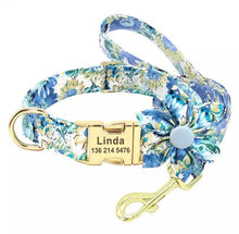 Load image into Gallery viewer, Vintage Blue Floral Design Mega Bundle : Leash, Harness, And Flower Collar - GiftyDogStore
