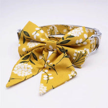 Load image into Gallery viewer, Mustard Yellow Floral Mega Bundle : Leash, Harness, And, Flower Collar/ Girly Bow Collar - GiftyDogStore

