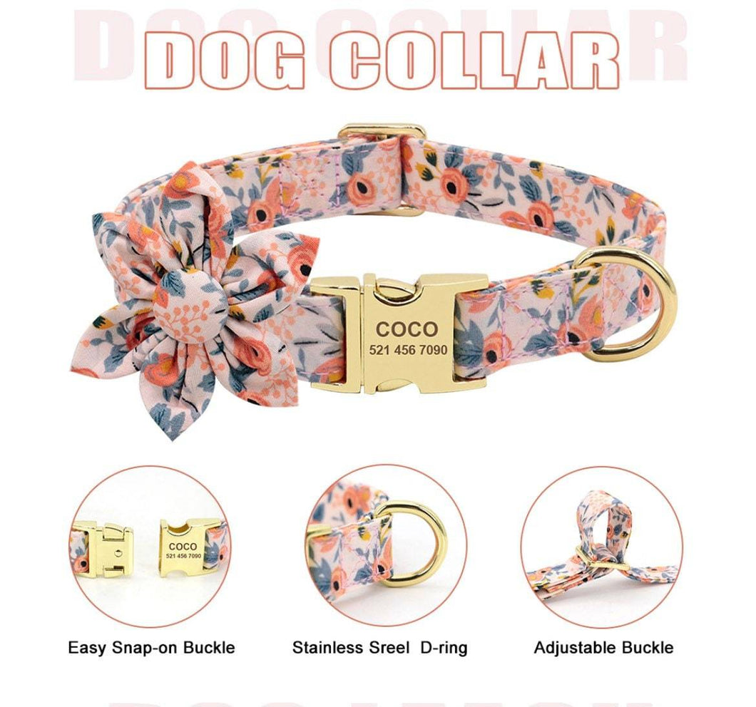 Craze Orange Floral Design Flower Collar and Leash - GiftyDogStore