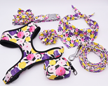 Lavender Floral Very Peri Designer Mega Bundle : Leash, Harness, And Flower/GirlyBow Collar. - GiftyDogStore