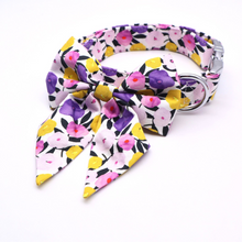 Load image into Gallery viewer, Lavender Floral Designer Premium Bundle: Flower/Girly Bow Collar, Leash, Harness, Bandana, Scrunchie and Poop bag - GiftyDogStore
